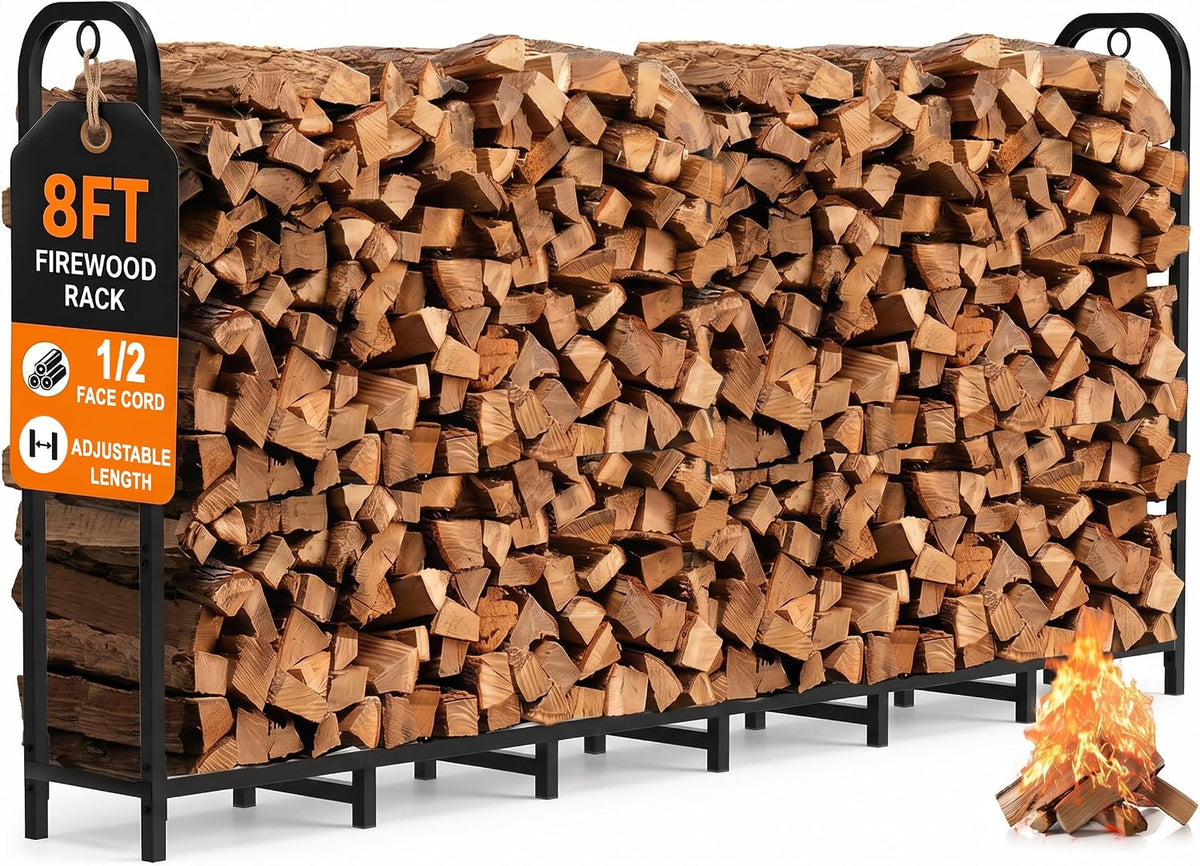 gtongoko 8ft firewood rack outdoor heavy duty log, main product view