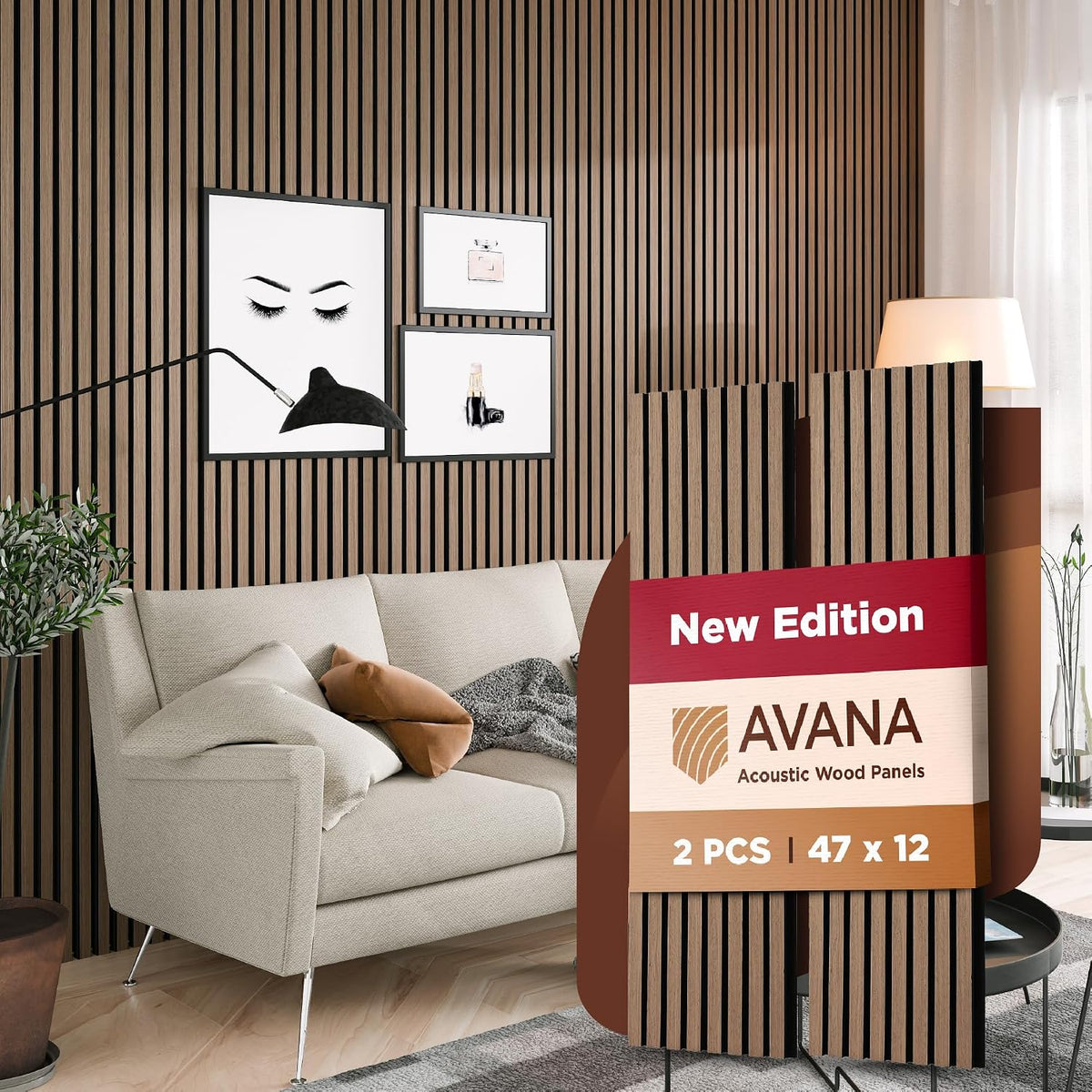 Avana Acoustic Wood Wall Panels – 47.2 X 12.6 Inch Smoke Walnut Acoustic Panels