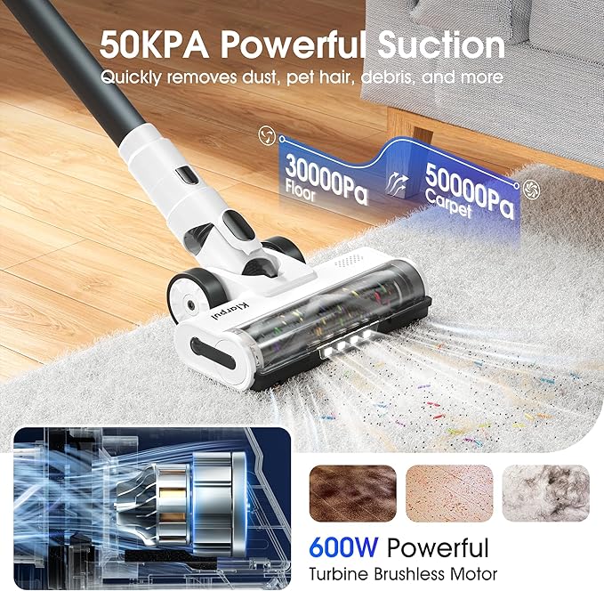 Klarpul Cordless Vacuum Cleaner, 2 Batteries 140 Mins Runtime 600W 50Kpa Stick - Image 2