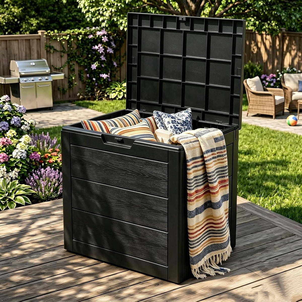 35 gallon deck box outdoor waterproof, resin outdoor, main product view