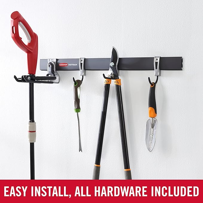 Rubbermaid FastTrack Garage Storage Utility Hooks 5 Piece Black All in One Rail - Image 3