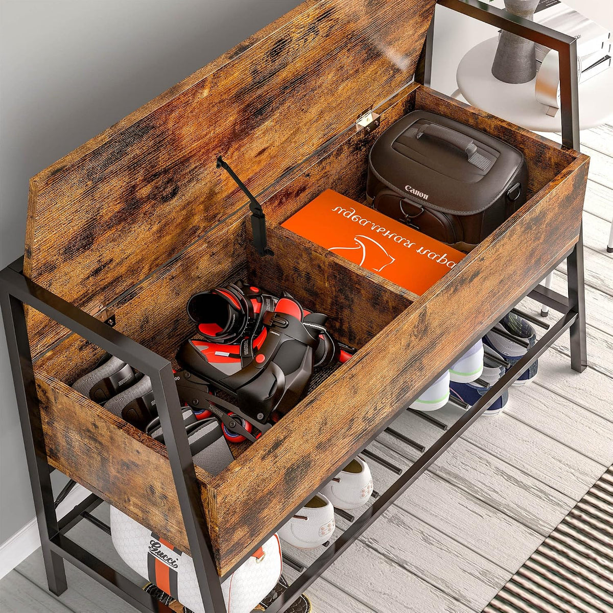 ironck shoe storage bench with practical storage for shown in use