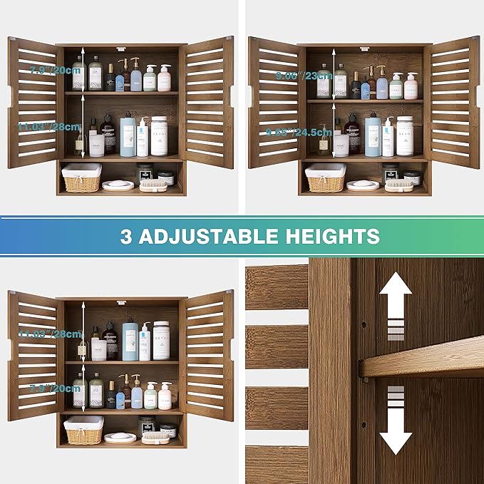 SMIBUY Bathroom Cabinet Wall Mounted, Bamboo Over-The-Toilet Storage Organizer - Image 6