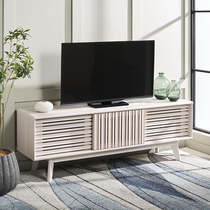 SAFAVIEH ESMA TV Stand for up to 65" Flatscreen – Bleached White, Sliding Doors - Image 2