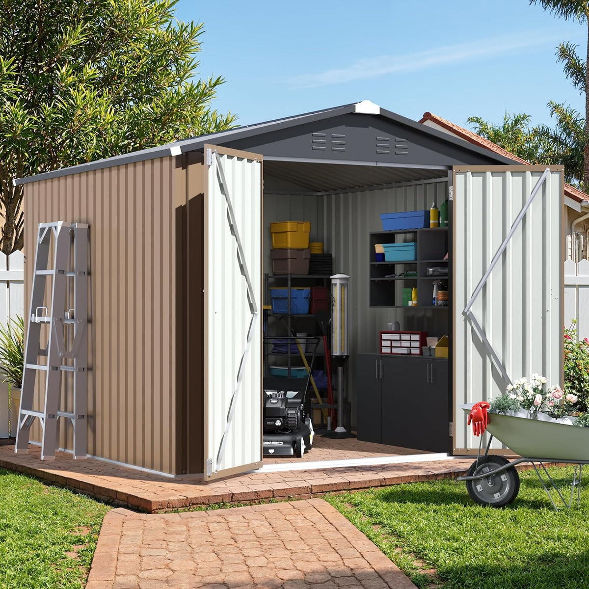 jummico 8x8 ft outdoor storage shed, tool metal, main product view