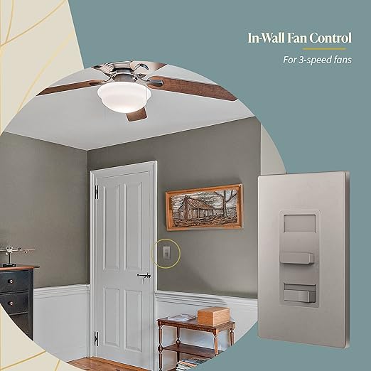 TOPGREENER Kalide Light Switch and 3-Speed Ceiling Fan Control Combo, in Wall - Image 4