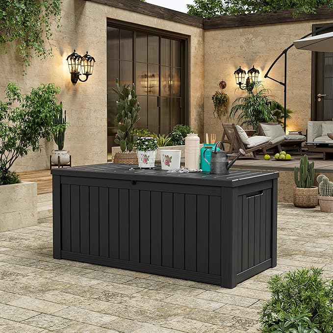 Outdoor Storage Box, 120 Gallon Deck Box, Resin Waterproof Outside Storage Bench - Image 4