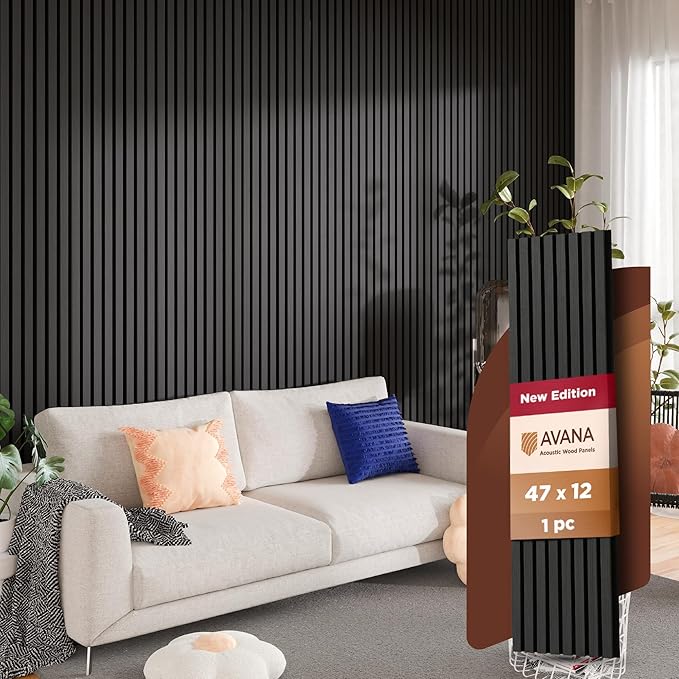 Avana Modern Acoustic Wood Wall Panels – 47.2 x 12.6 Inch Black Oak Acoustic by AvanaHome