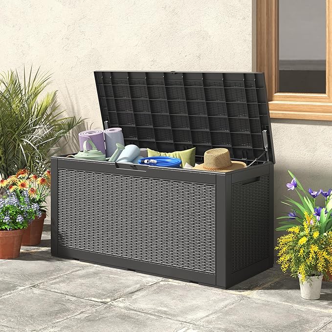 NUNU LAB 102 Gallon Large Waterproof Resin Deck Box, Lockable Outdoor Storage - Image 3