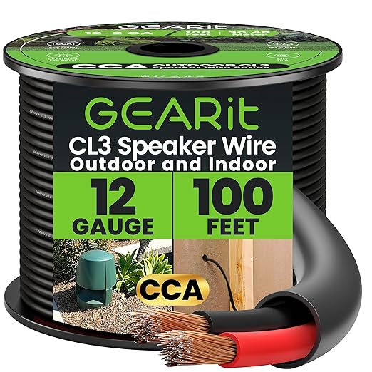 GEARit Outdoor Speaker Wire CL3 Rated, 12 Gauge Speaker Wire, Speaker Cable 100 by GEARit