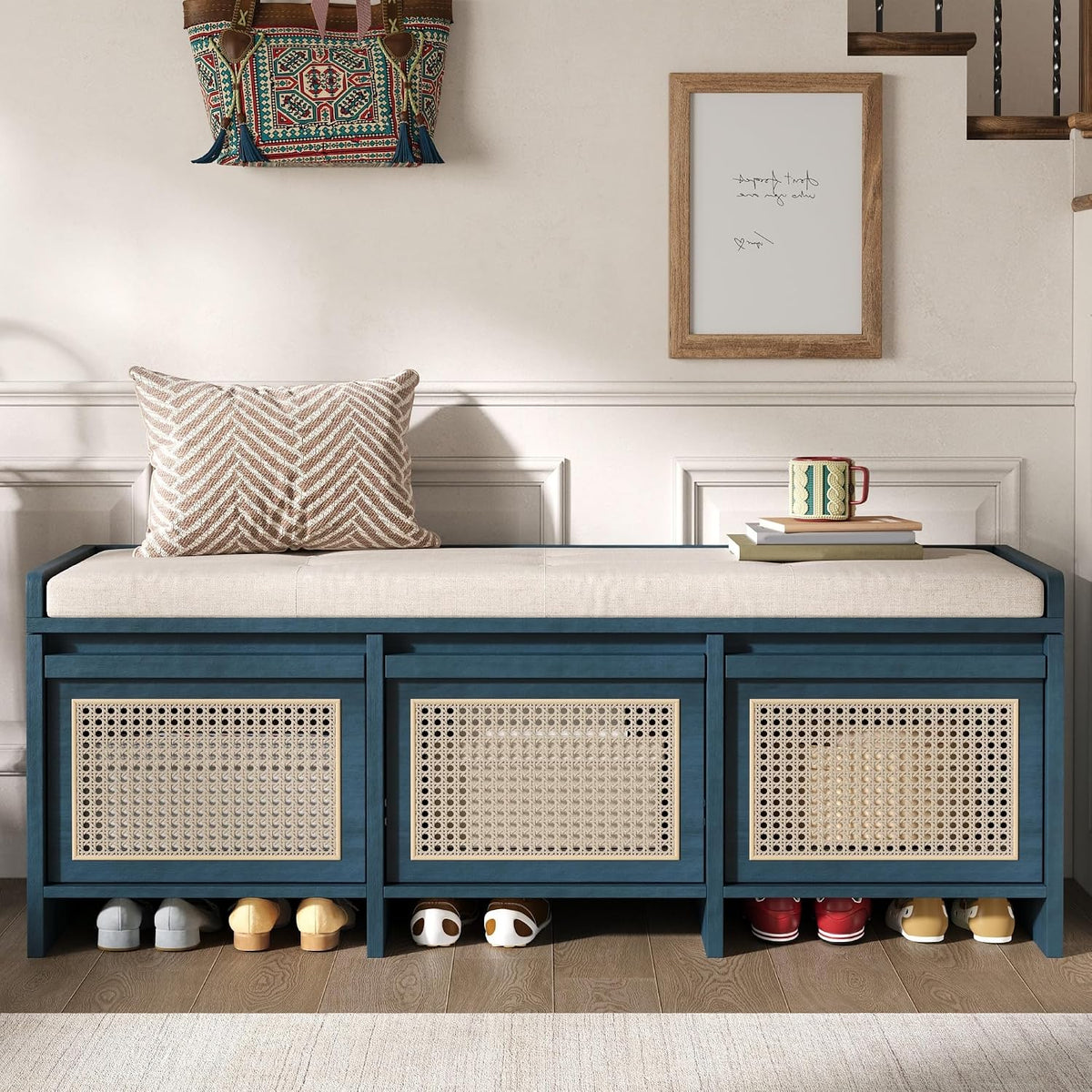 softsea 48" shoe storage bench with cushion, 2-tier, main product view