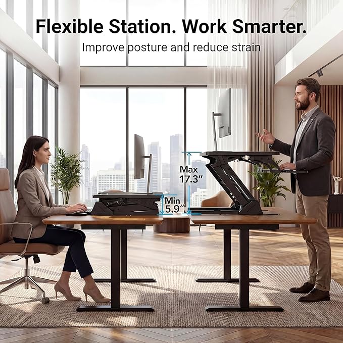 HUANUO 36" Z Shaped Stable Standing Desk Converter, Height Adjustable Sit Stand - Image 4