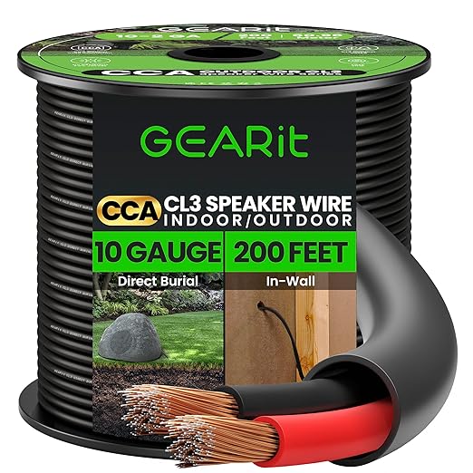 GEARit Outdoor Speaker Wire CL3 Rated, 10 Gauge Speaker Wire, Speaker Cable 200 by GEARit