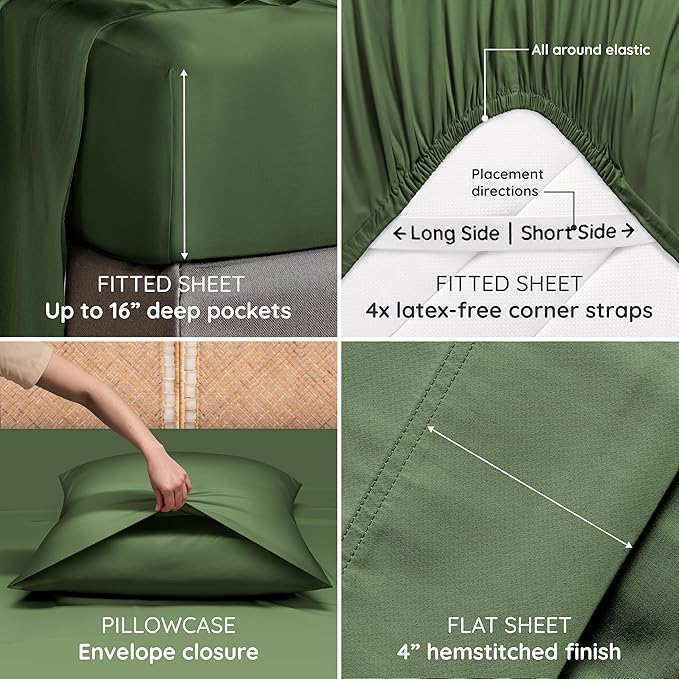 Bambaw 100% Viscose Derived from Bamboo Sheets King Size Set – 4pcs Cooling - Image 5