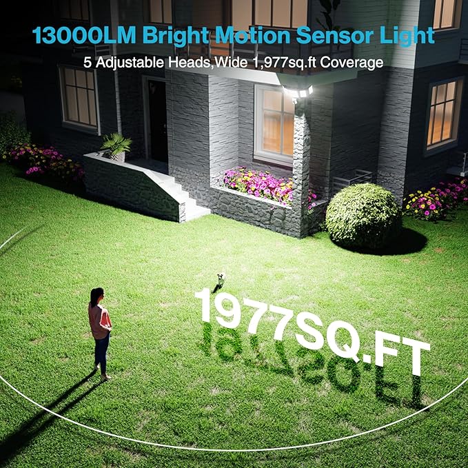 Olafus 130W Motion Sensor Outdoor Lights, 13000LM 2 Pack Motion Sensor Flood - Image 2