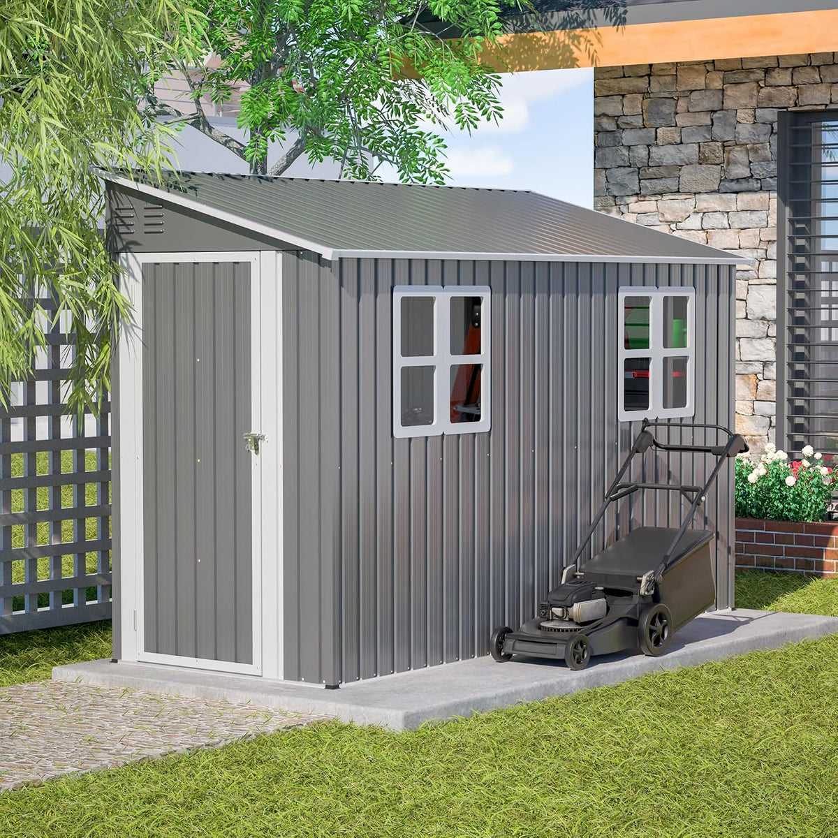 yopto 4x10 ft outdoor shed with floor frame, main product view