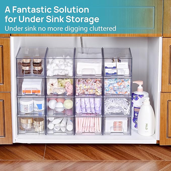 Vtopmart 10 Pack Clear Small Stackable Storage Drawers, Acrylic Bathroom Makeup - Image 4