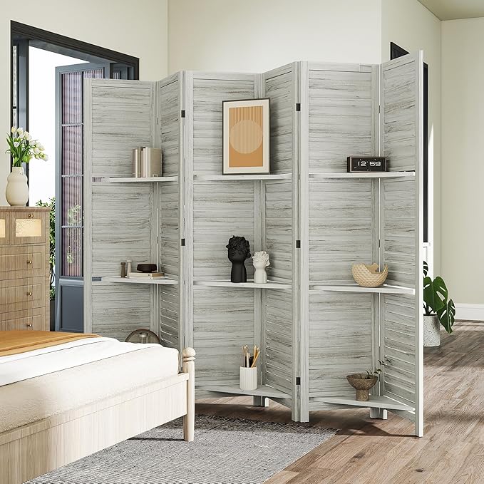 HOMCOM Room Divider, 6 Panel 67" Tall Wood Privacy Screen - Image 8
