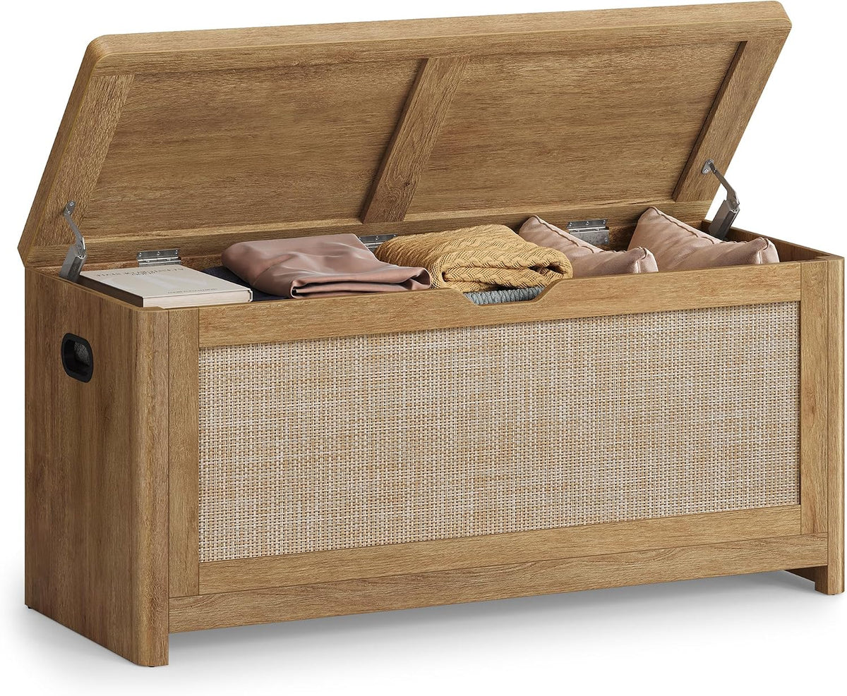 vasagle boho storage bench with rattan look, rounded, main product view