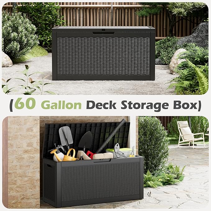 Outdoor Storage Box, 60 Gallon Outside Deck Box Waterproof, Resin Outdoor - Image 5
