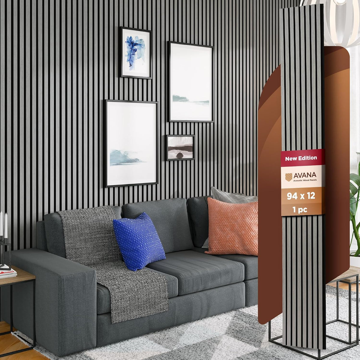 Avana Modern Acoustic Wood Wall Panels – 94.4 X 12.59 Inch Gray Oak Acoustic