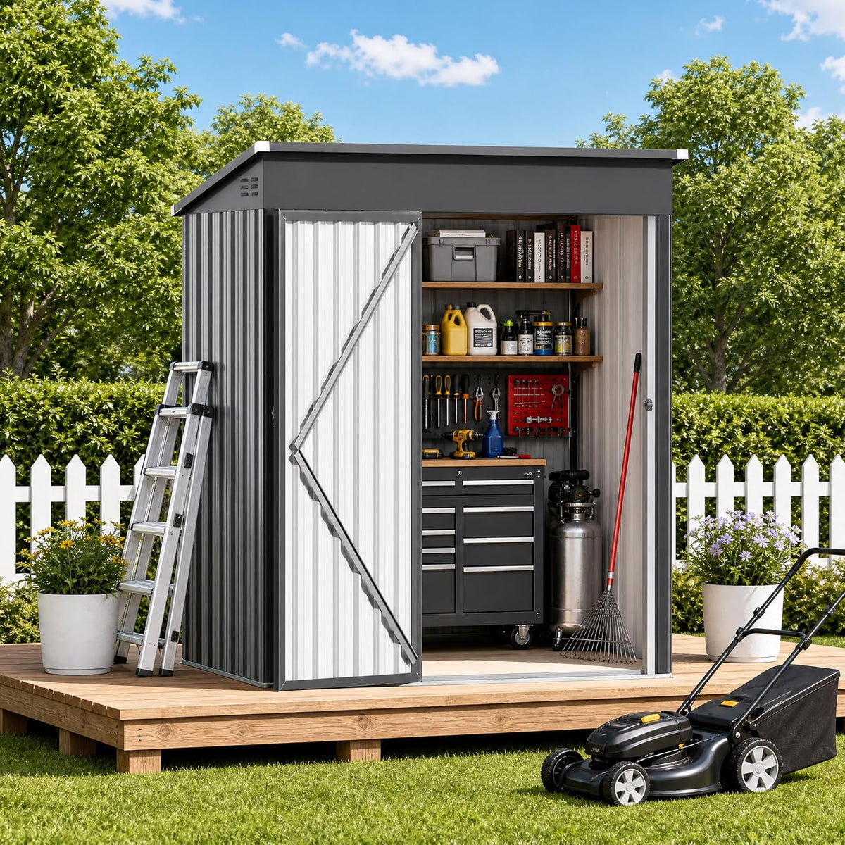 3 ft outdoor storage shed, waterproof metal garden, main product view