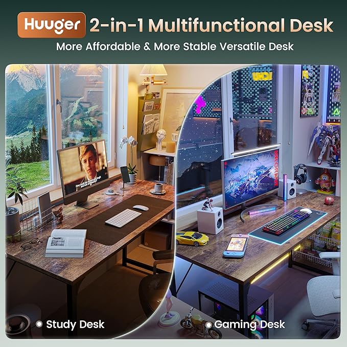 Huuger Computer Desk, 55 Inch Home Office Desk, Gaming Writing Work from Home - Image 3