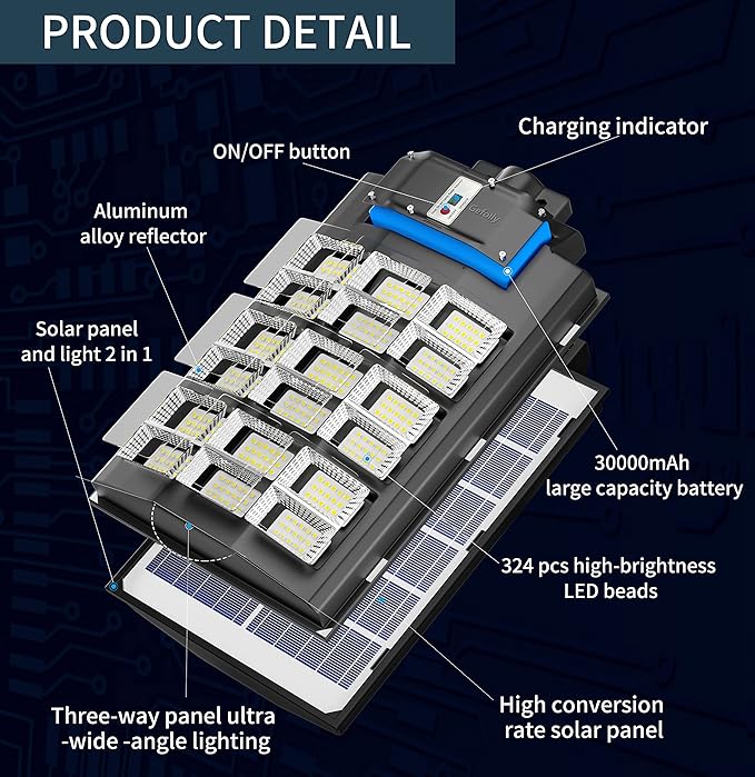 Gefolly SL-3600W Solar Street Lights Outdoor, 360000LM Commercial Parking Lot - Image 4