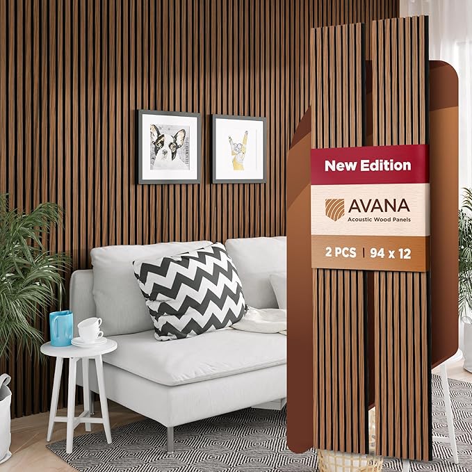Avana Acoustic Wood Wall Panels – 94.4 x 12.6 Inch Rustic Walnut Acoustic by AvanaHome