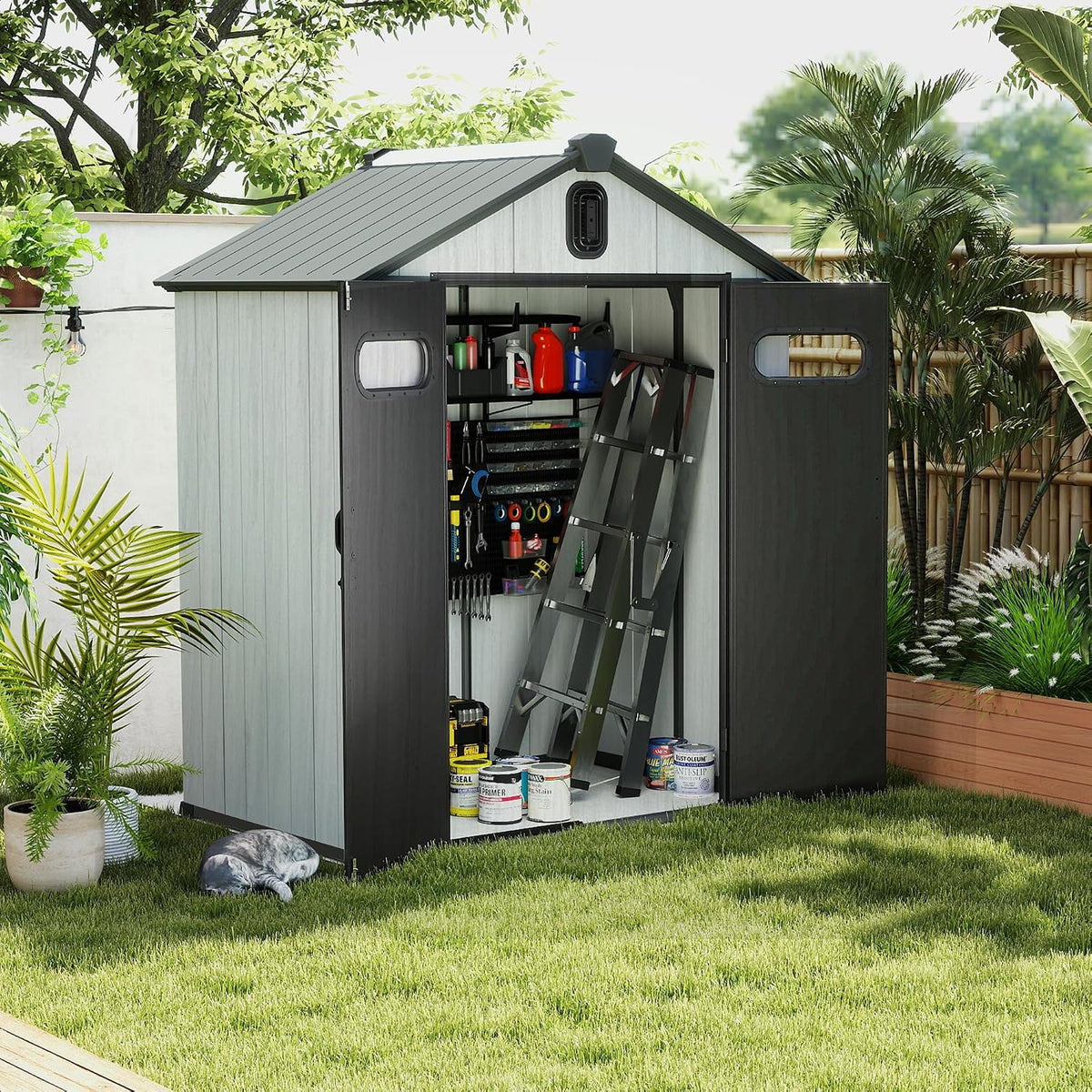 domi 6x4ft outdoor resin storage shed with transparent, main product view