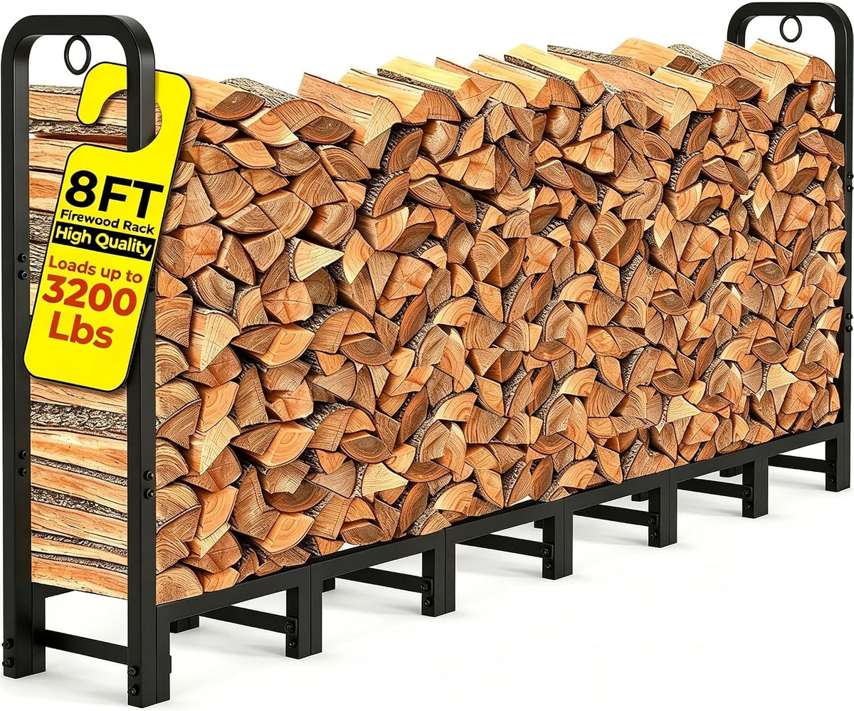 amagabeli 8ft firewood log rack outdoor heavy duty, main product view