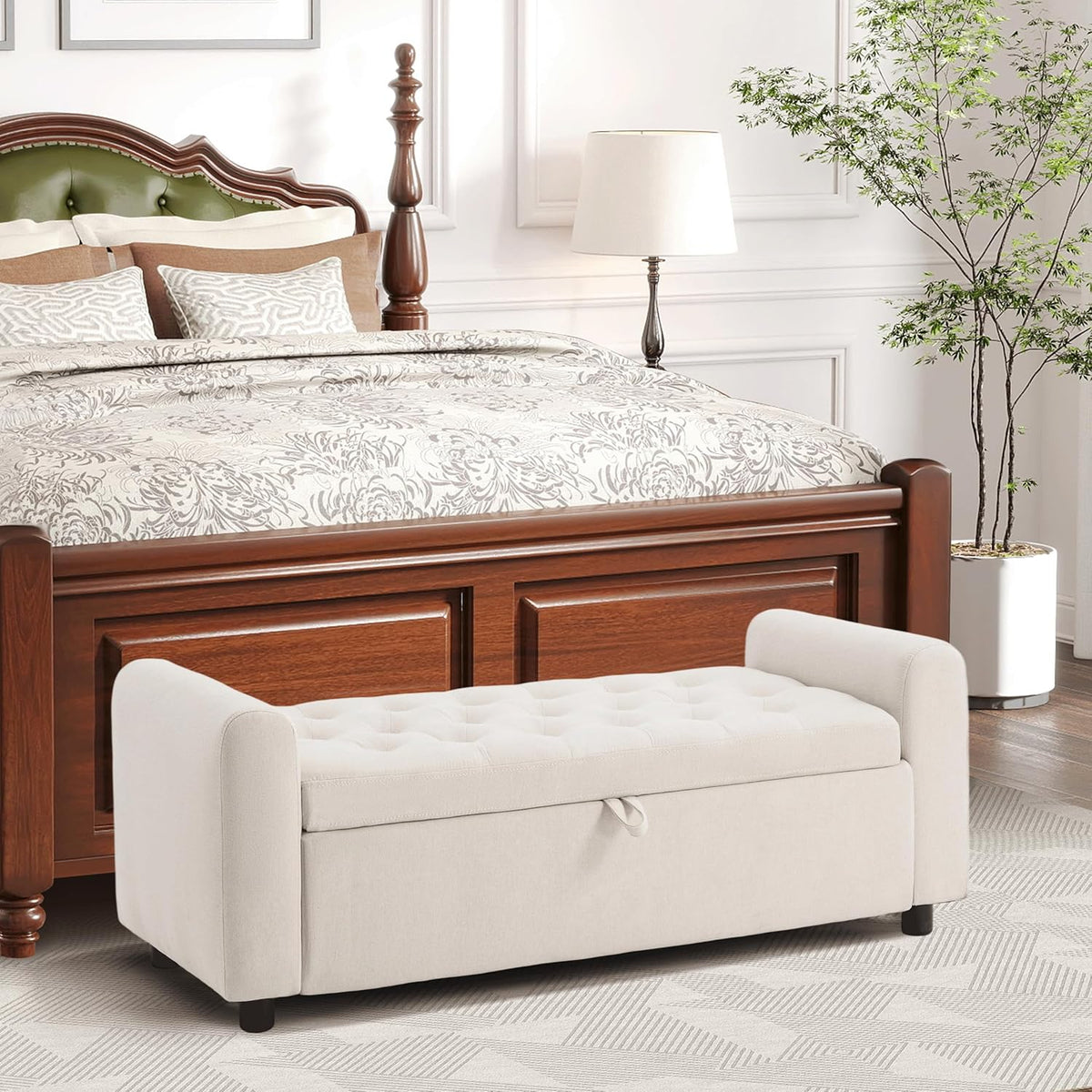 ottoman with storage, tufted storage bench for bedroom, main product view