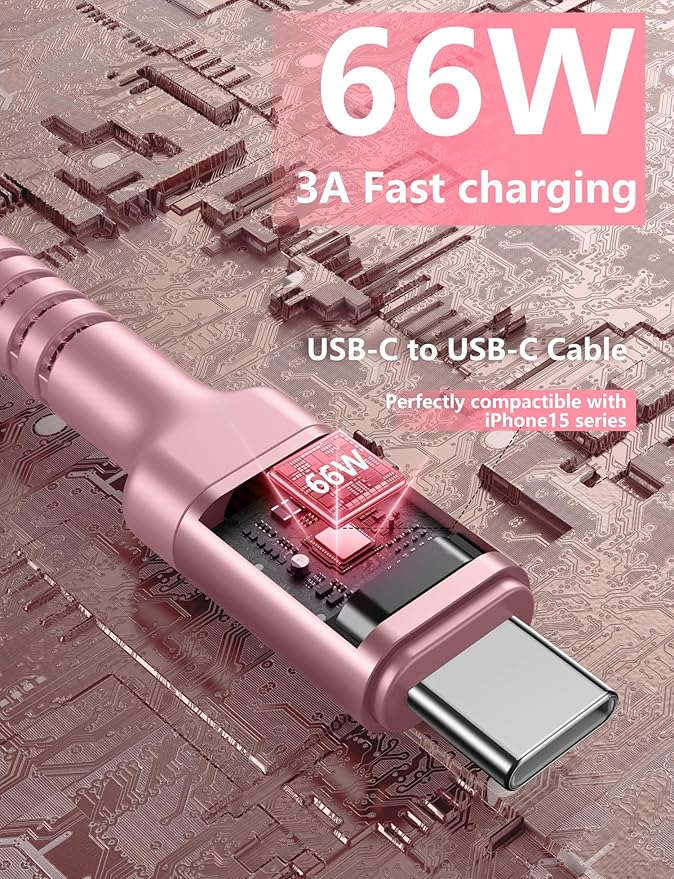 USBC Cable 10FT, Nylon Braided USB C to USB C iPhone Charger Cord Compatible - Image 3
