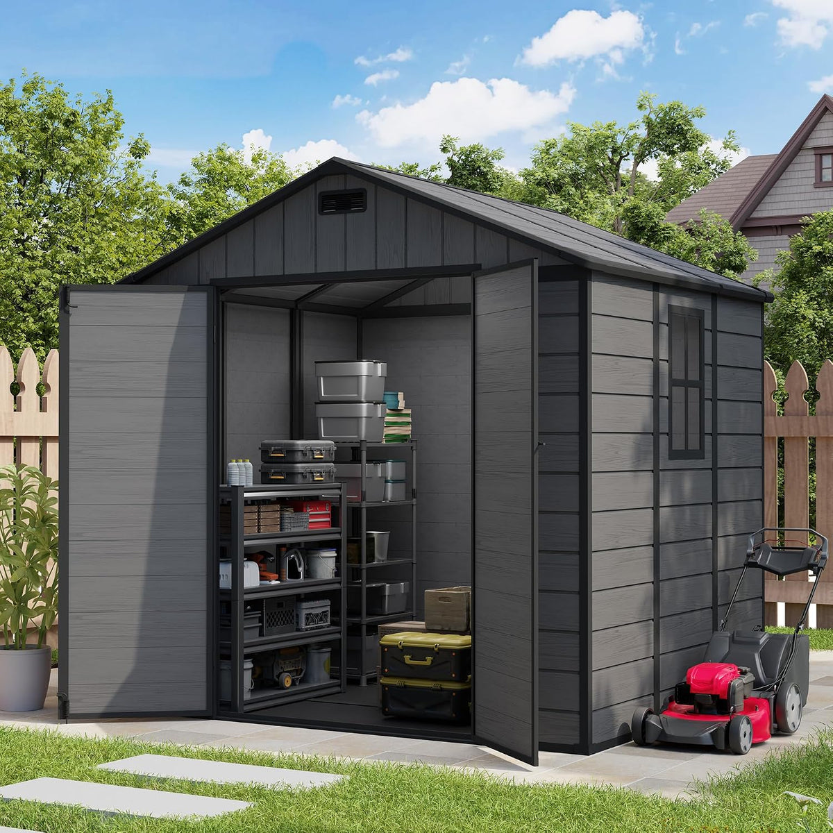 amopatio 8x6 ft resin shed, outdoor storage shed, main product view