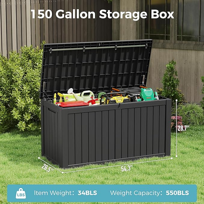 NUNU LAB 151 Gallon Outdoor Storage Box, Resin Large Sturdy Deck Box, Backyard - Image 7