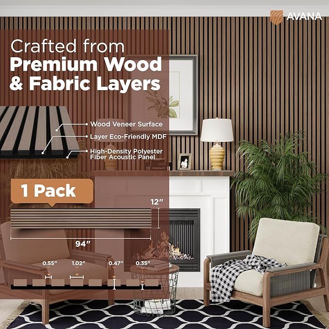 Avana Modern Acoustic Wood Wall Panels – 94.4 X 12.6 Inch Smoke Walnut Acoustic - Image 4