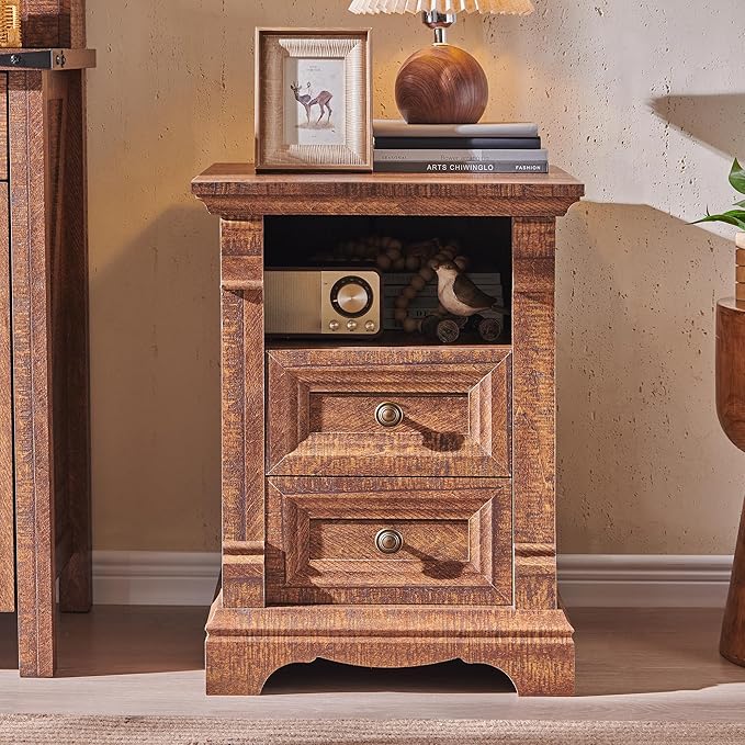 Farmhouse Nightstand with Charging Station, Wooden Sofa Table w/Roman Column - Image 8