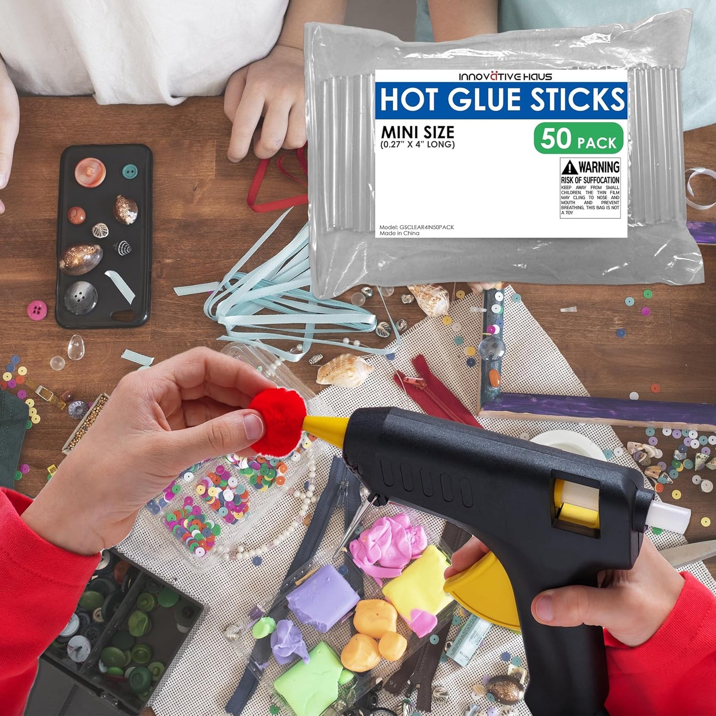 Mini Hot Glue Sticks for Mini Glue Guns, Clear, 50 Pack | Bulk Craft Adhesive, Small 4" x 0.27" Size, Transparent, Quick-Drying, Dual Temp, Bonds Wood, Metal, Glass, Fabric, Foam