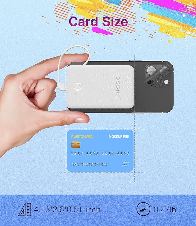 miisso 6000mah Ultra Slim Built in Cables Power Bank, Card Size Built in USB C - Image 4