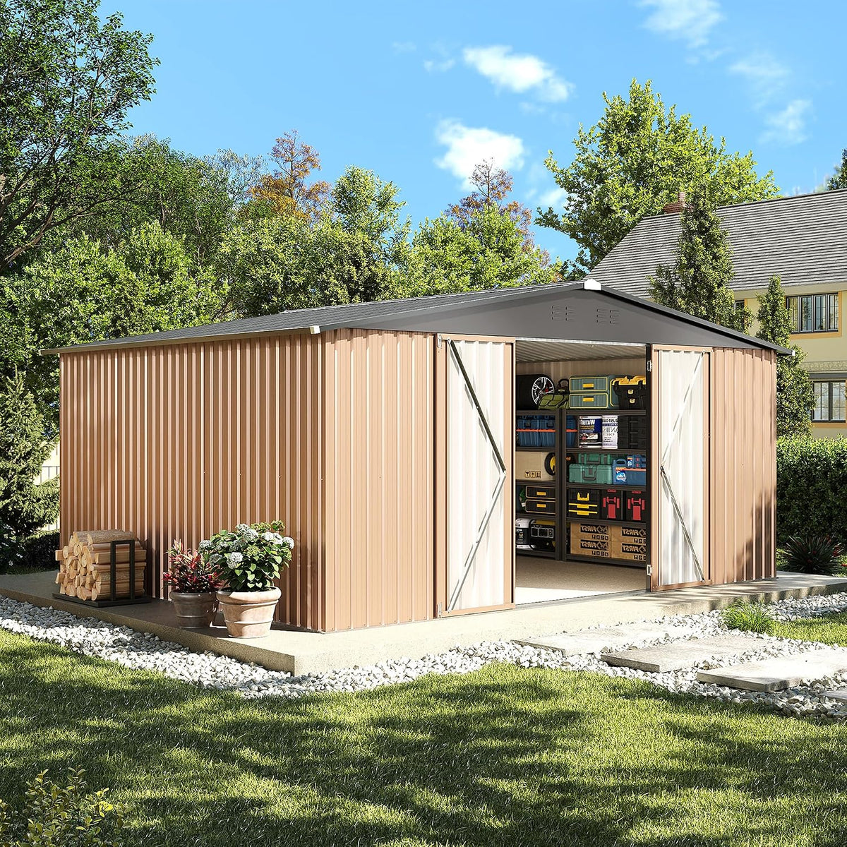 14x12ft outdoor storage shed, tool shed with sloping, main product view