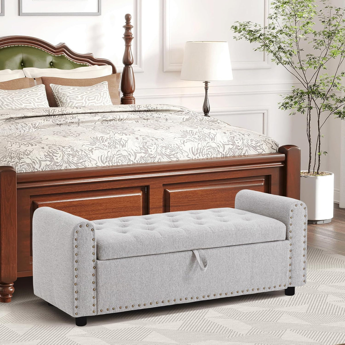 ottoman with storage, tufted storage bench for bedroom, main product view