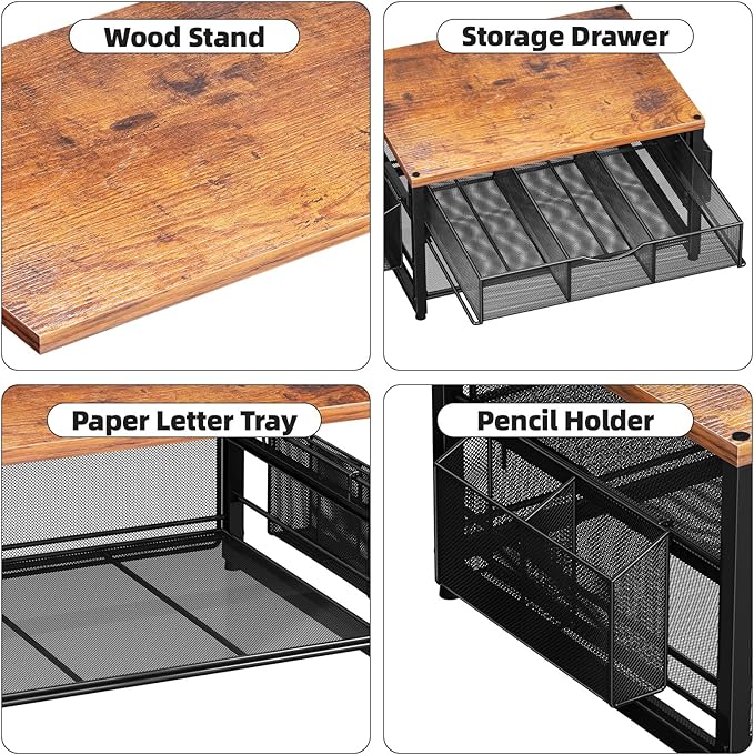 Marbrasse Wood Printer Stand for Desk, 2-Tier Desktop Printer Table for Home - Image 3