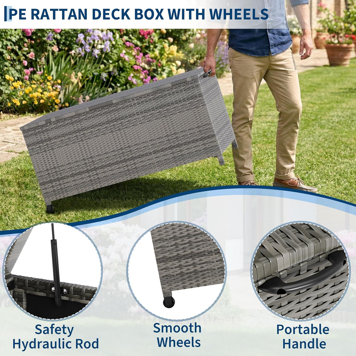 garvee 125 gallon large deck box waterproof pe showing dimensions