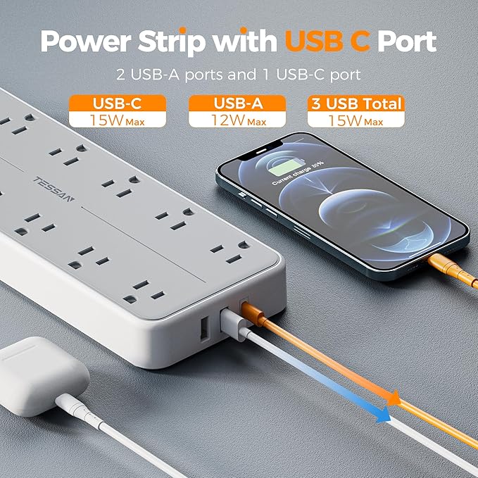 TESSAN Surge Protector Power Strip, Extension Cord - Image 5