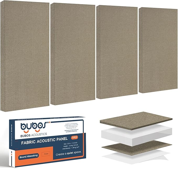 BUBOS 4 PCS Fabric Acoustic Panels, 23.6''x11.8''x2'' Sound Proof Panels by BUBOS