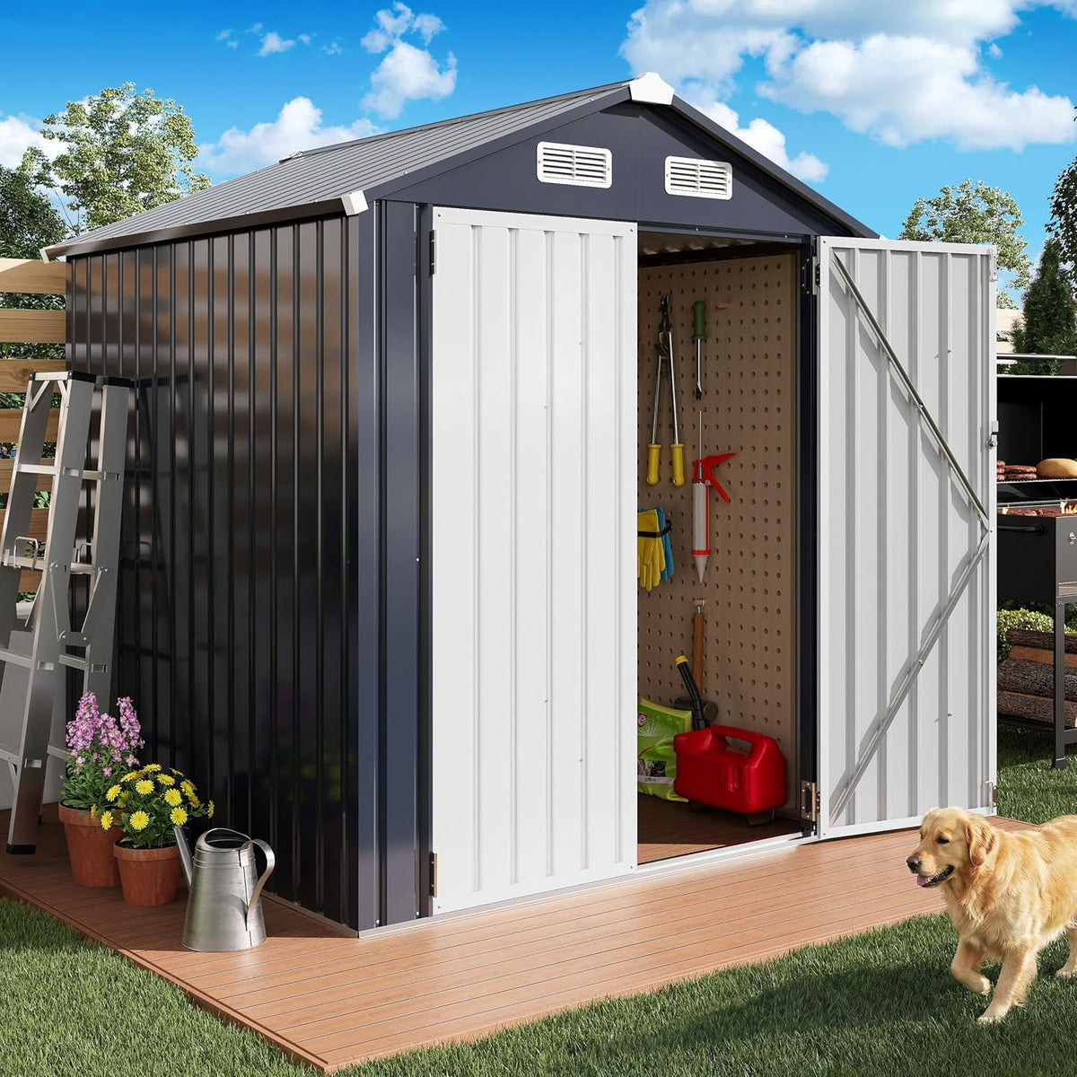 ironck 5.7x5.7ft outdoor storage shed, tool shed, dark, main product view