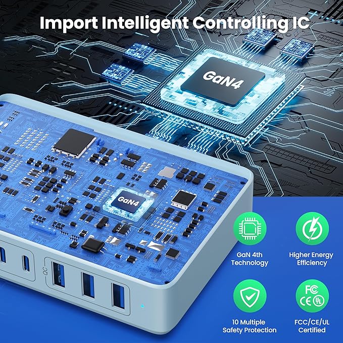 USB C Charger 300W USB C Charger Block, 8-Ports GaN IV Fast Charging Station Hub - Image 4