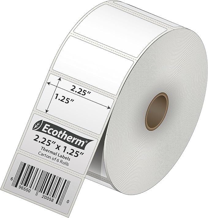 2.25" x 1.25" Thermal Labels | 6 Rolls | 12600 Labels | fits Zebra, Offnova - Image 2