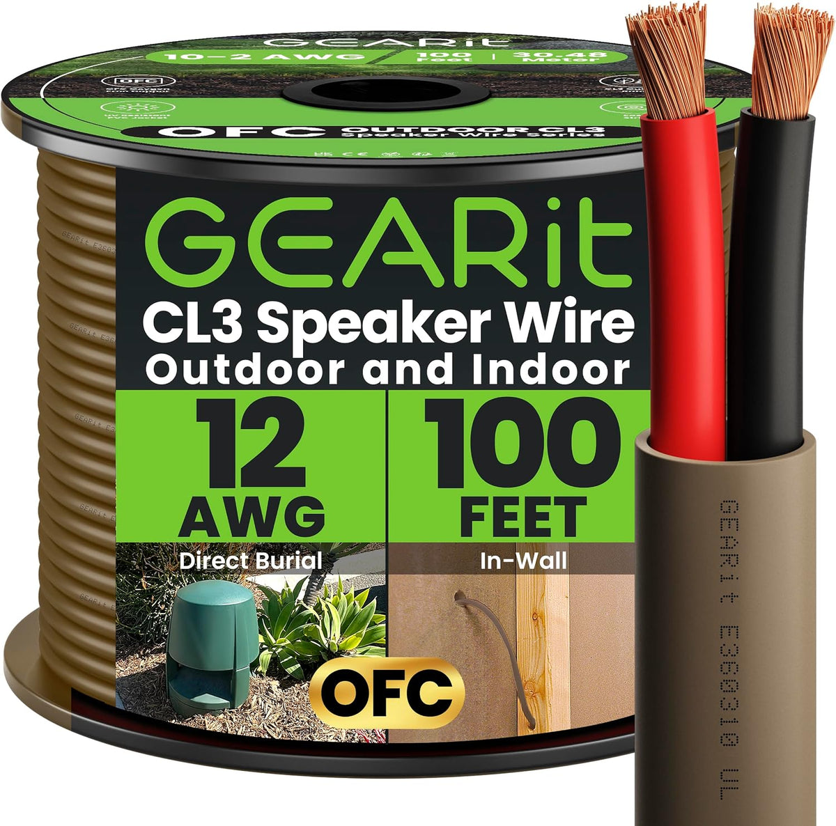 GEARit Outdoor Speaker Wire CL3 Rated, 12 Gauge Speaker Wire, Speaker Cable 100