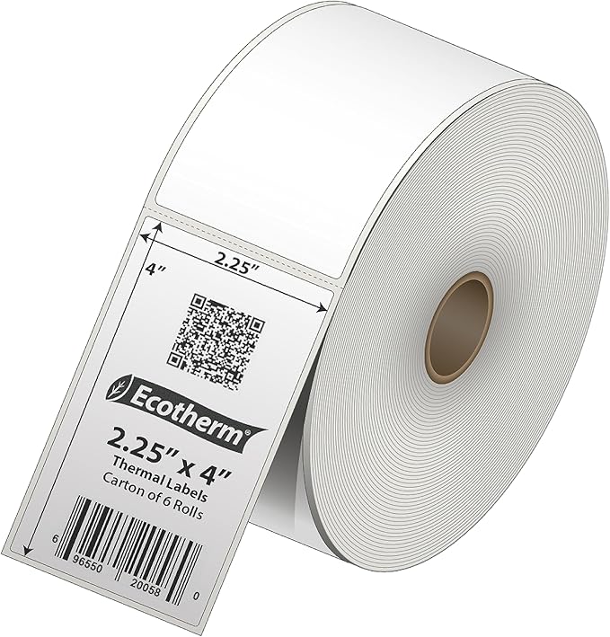 2.25" x 4" Thermal Labels | 6 Rolls | 4200 Labels | fits Zebra, Offnova Thermal - Image 2